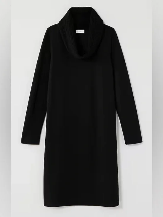 J. Jill Black Sweater-Trimmed Cowl-Neck Dress - Black - Picture 2 of 6